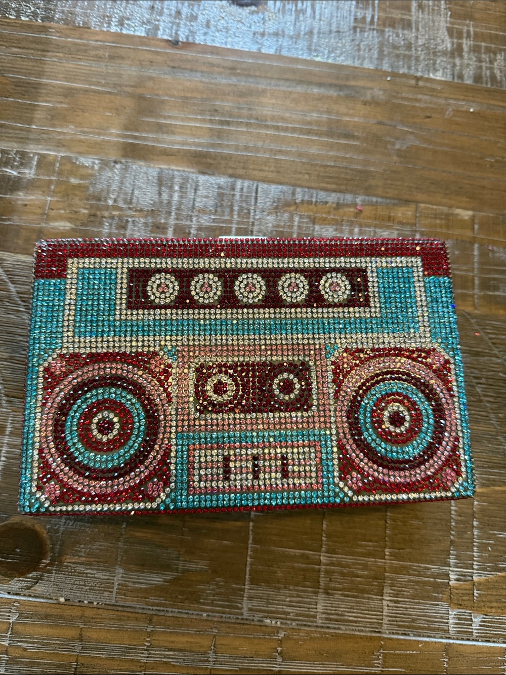 Women's Retro Rhinestone Boombox Clutch Bag – Colorful Sparkly Novelty Radio Box